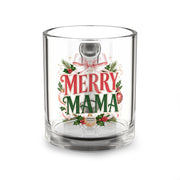Christmas Glass Mug 10 oz Merry Mama Glass Mug — 10oz Christmas Coffee Cup with Festive Wreath Design