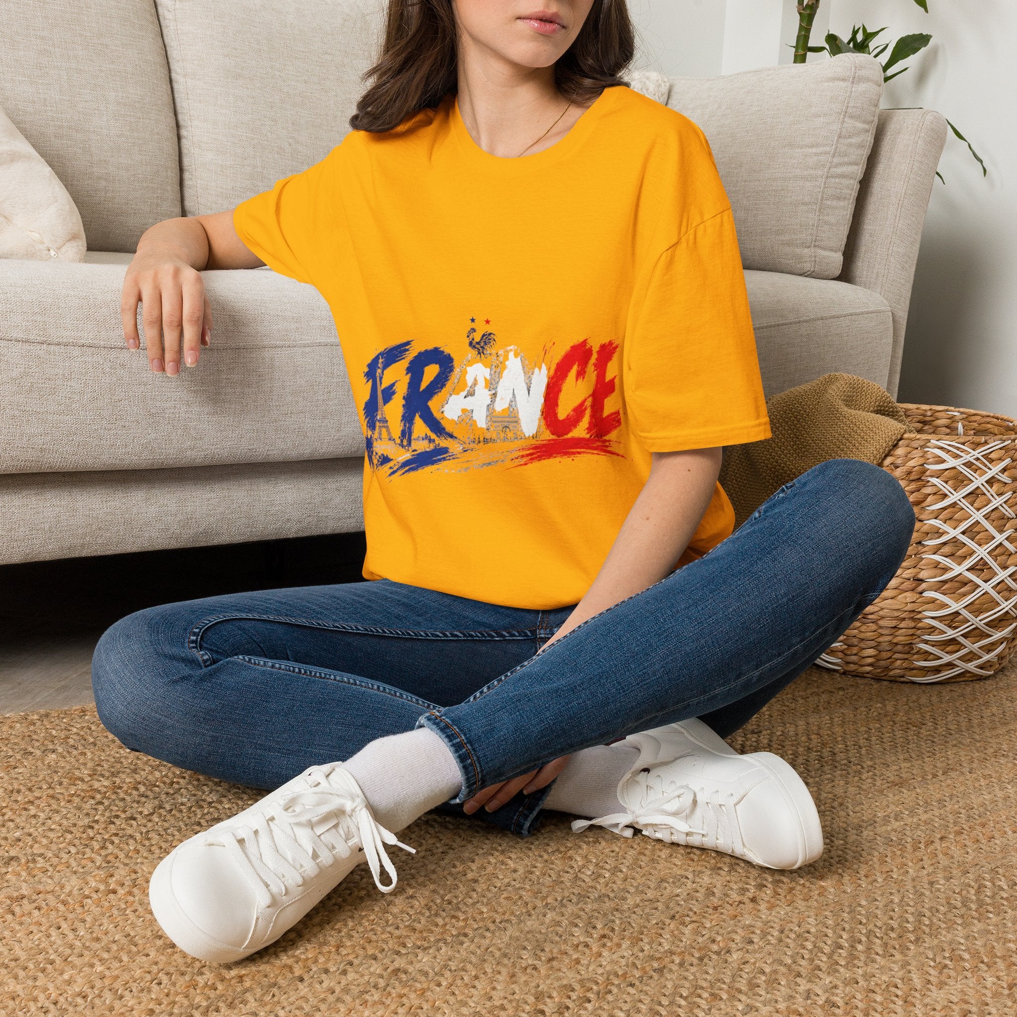 France Brushstroke Graphic T-Shirt — Tricolor Soccer/Travel Fan Tee