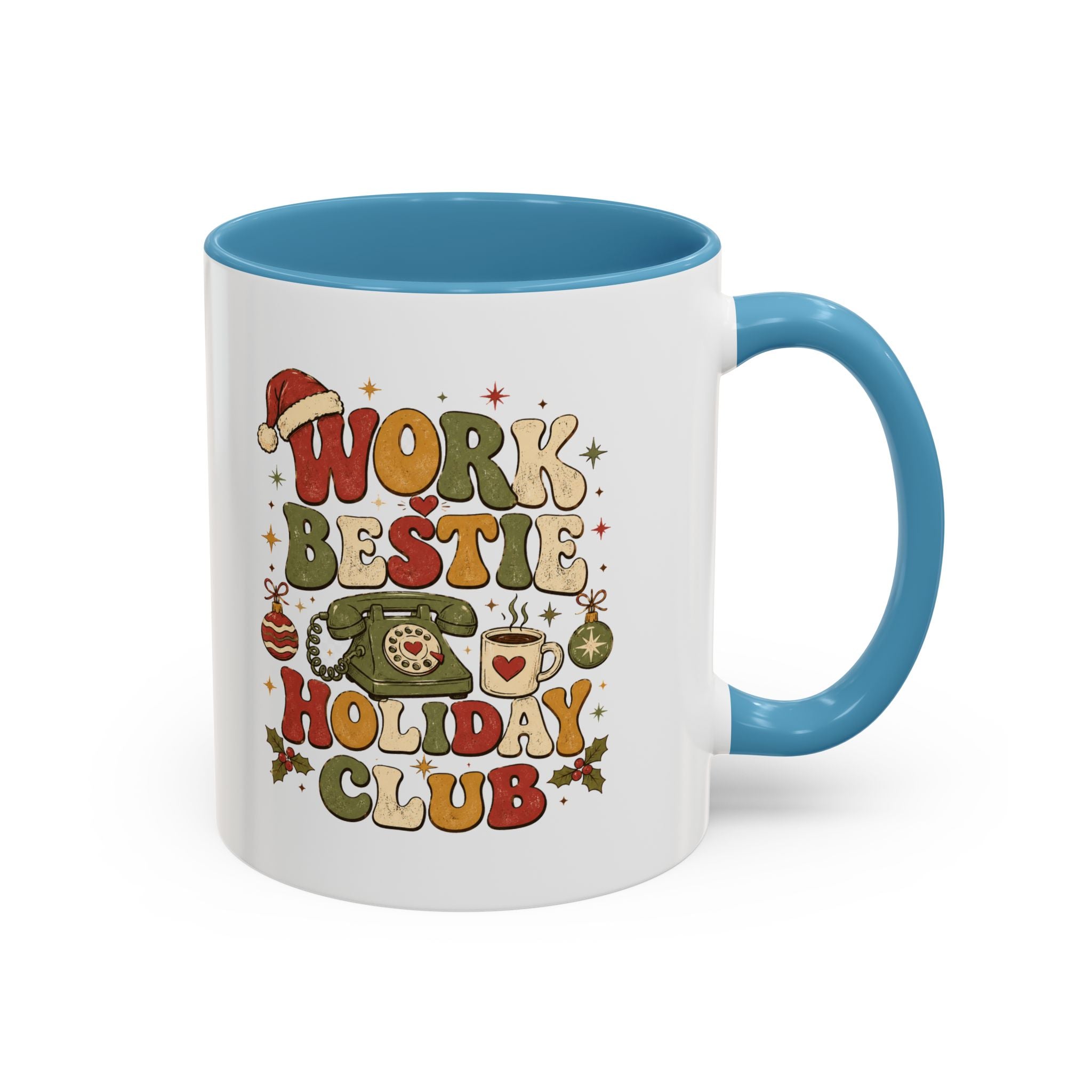Modern Day Christmas Work Bestie Holiday Club Coffee Mug — Retro Christmas Accent Mug