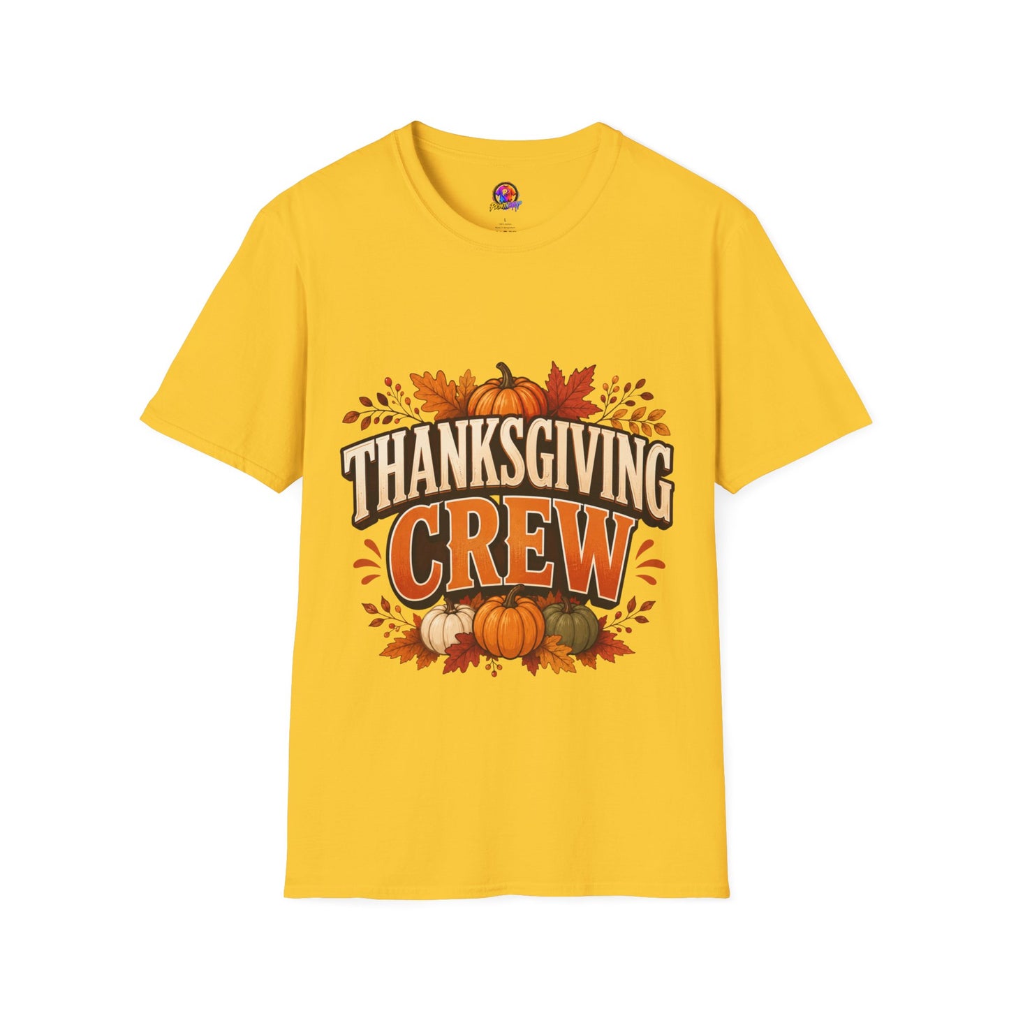 Thanksgiving Crew T-Shirt — Festive Pumpkin & Fall Leaves Holiday Tee