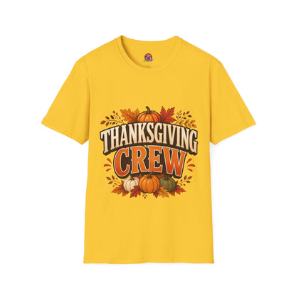Thanksgiving Crew T-Shirt — Festive Pumpkin & Fall Leaves Holiday Tee