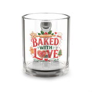 Christmas Glass Mug 10 oz Glass Mug — "Baked With Love" Holiday Baking Coffee Cup (10oz)