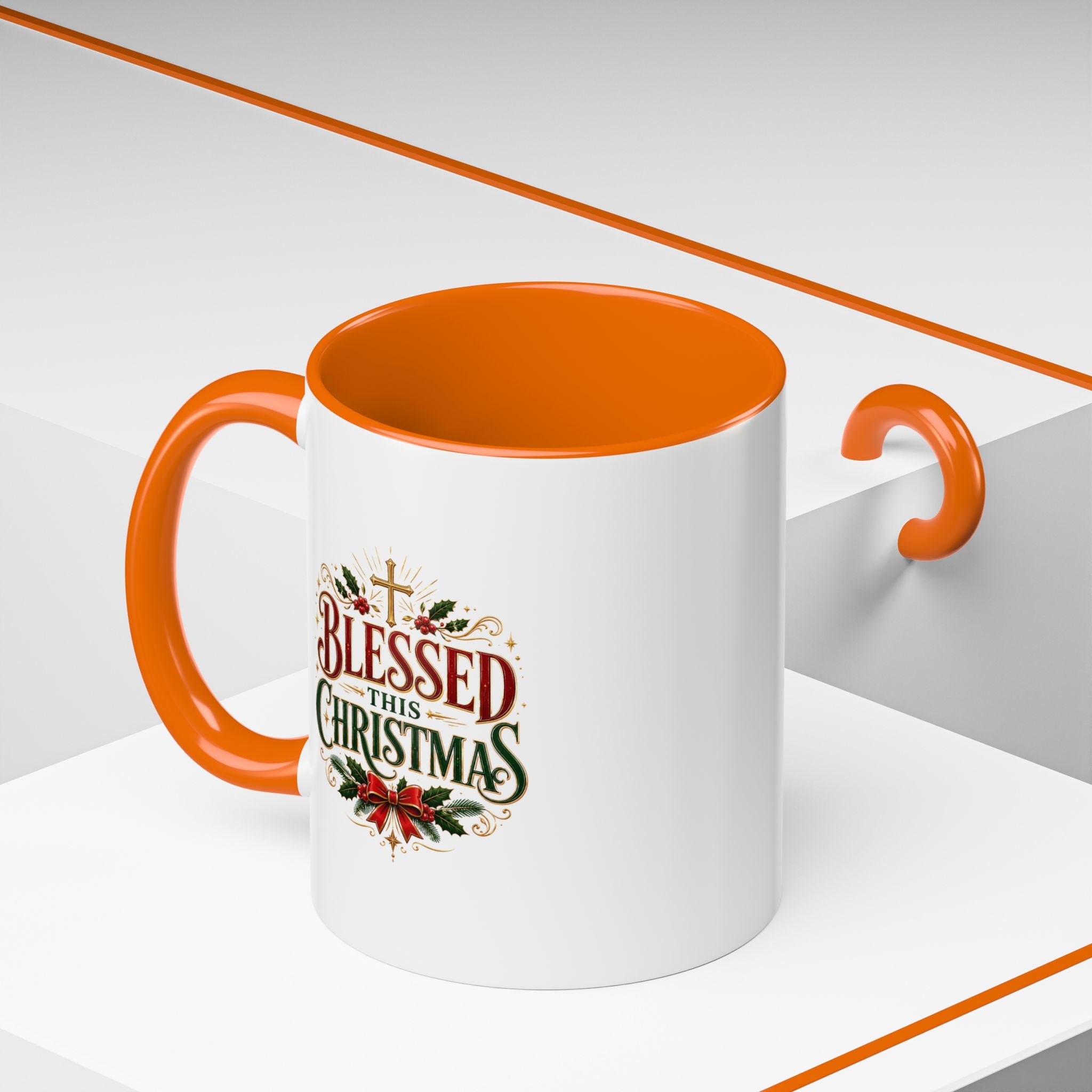 Blessed This Christmas Accent Coffee Mug – Holiday Religious Poinsettia Coffee Cup