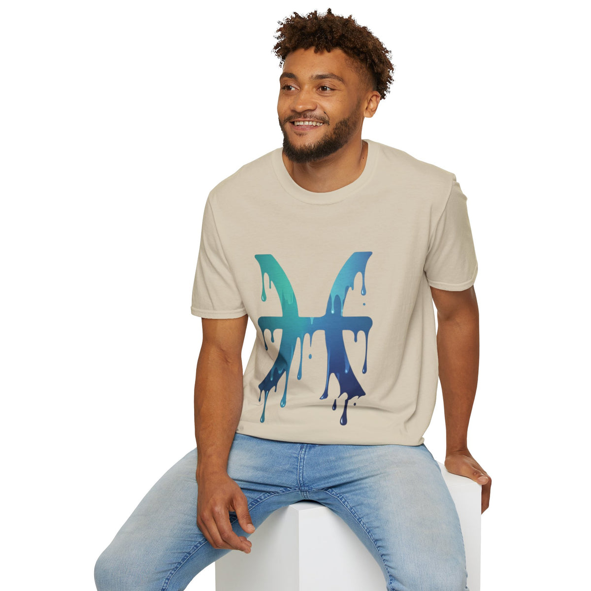 Pisces Drip Zodiac T-Shirt — Blue Gradient Astrological Tee