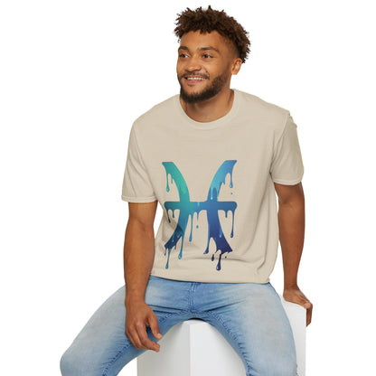 Pisces Drip Zodiac T-Shirt — Blue Gradient Astrological Tee