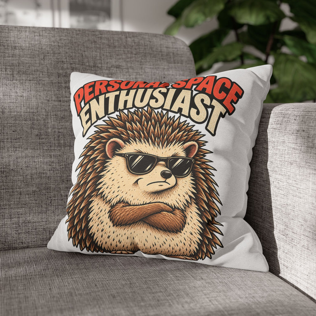 Personal Space Enthusiast Hedgehog Pillowcase — Funny Decorative Throw Pillow Cover