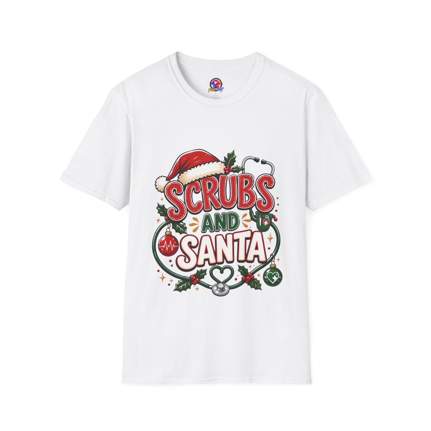 Scrubs and Santa Christmas Tee — Funny Nurse Holiday T-Shirt