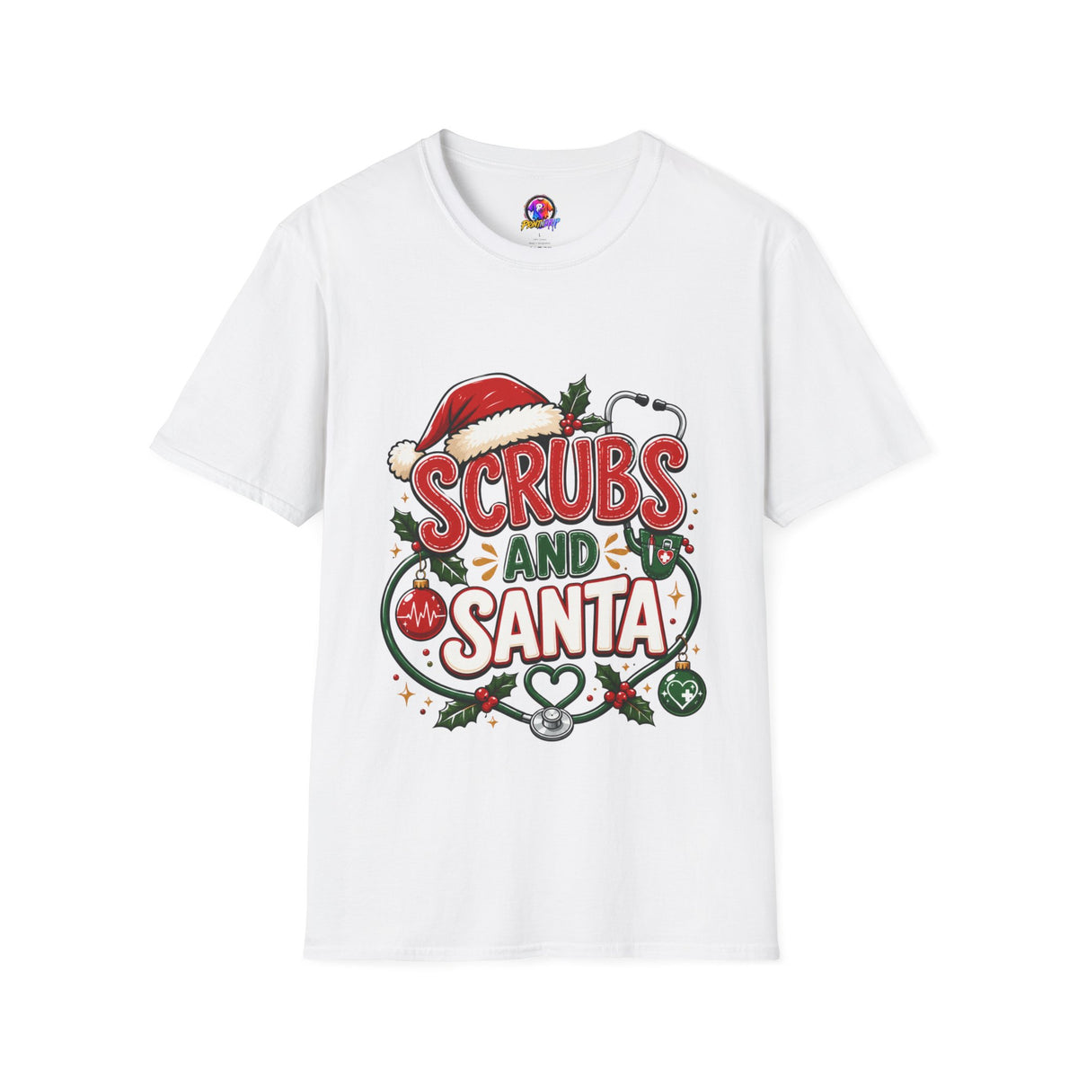 Scrubs and Santa Christmas Tee — Funny Nurse Holiday T-Shirt