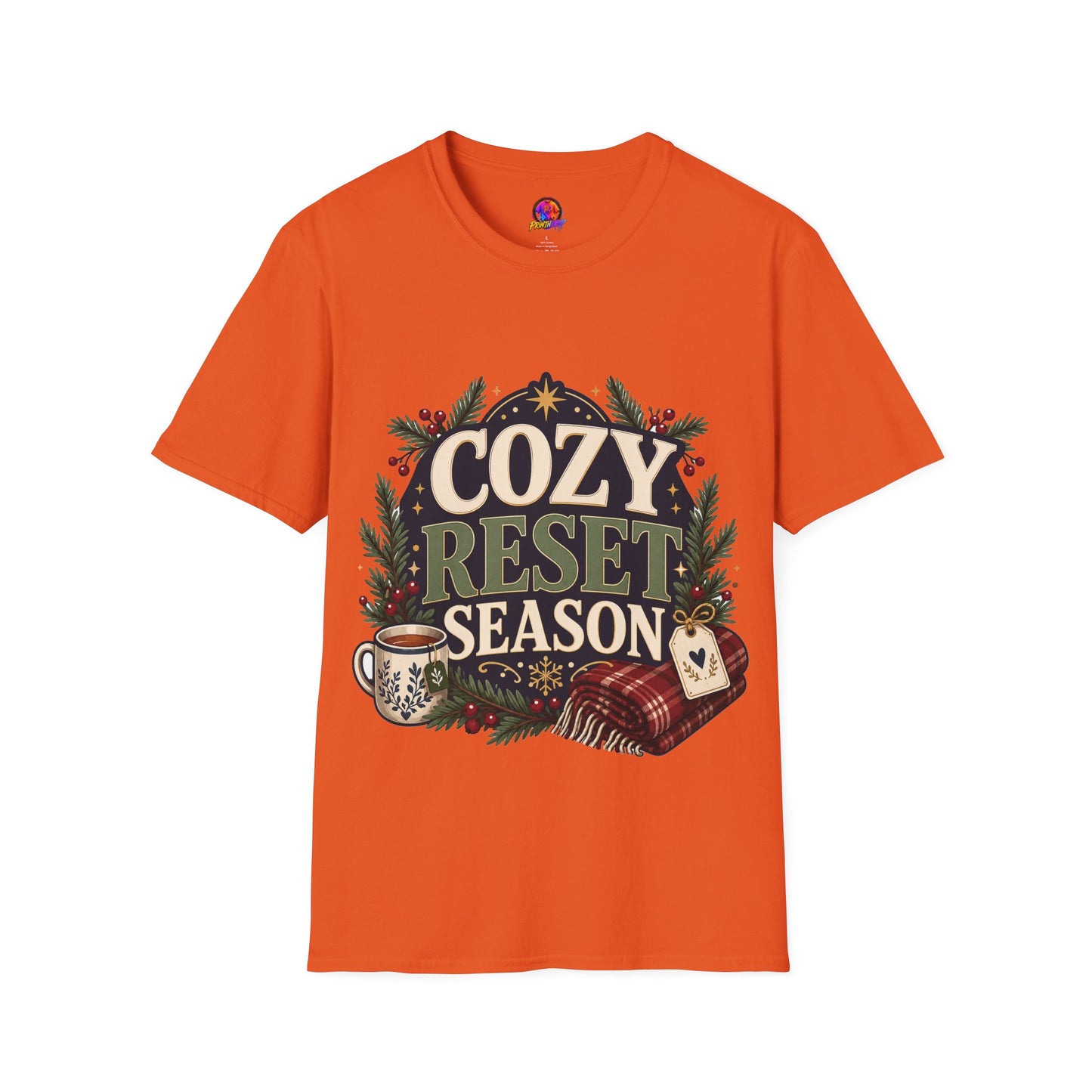 Cozy Reset Season T‑Shirt — Holiday Cozy Cabin Graphic Tee