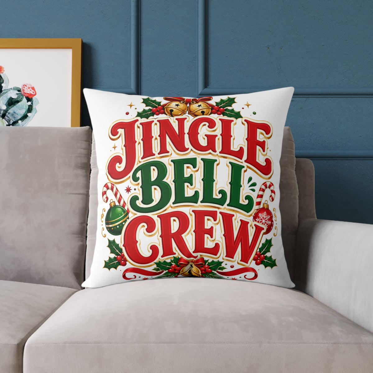 Christmas Jingle Bell Crew Holiday Pillow — Festive Christmas Decorative Throw Pillow