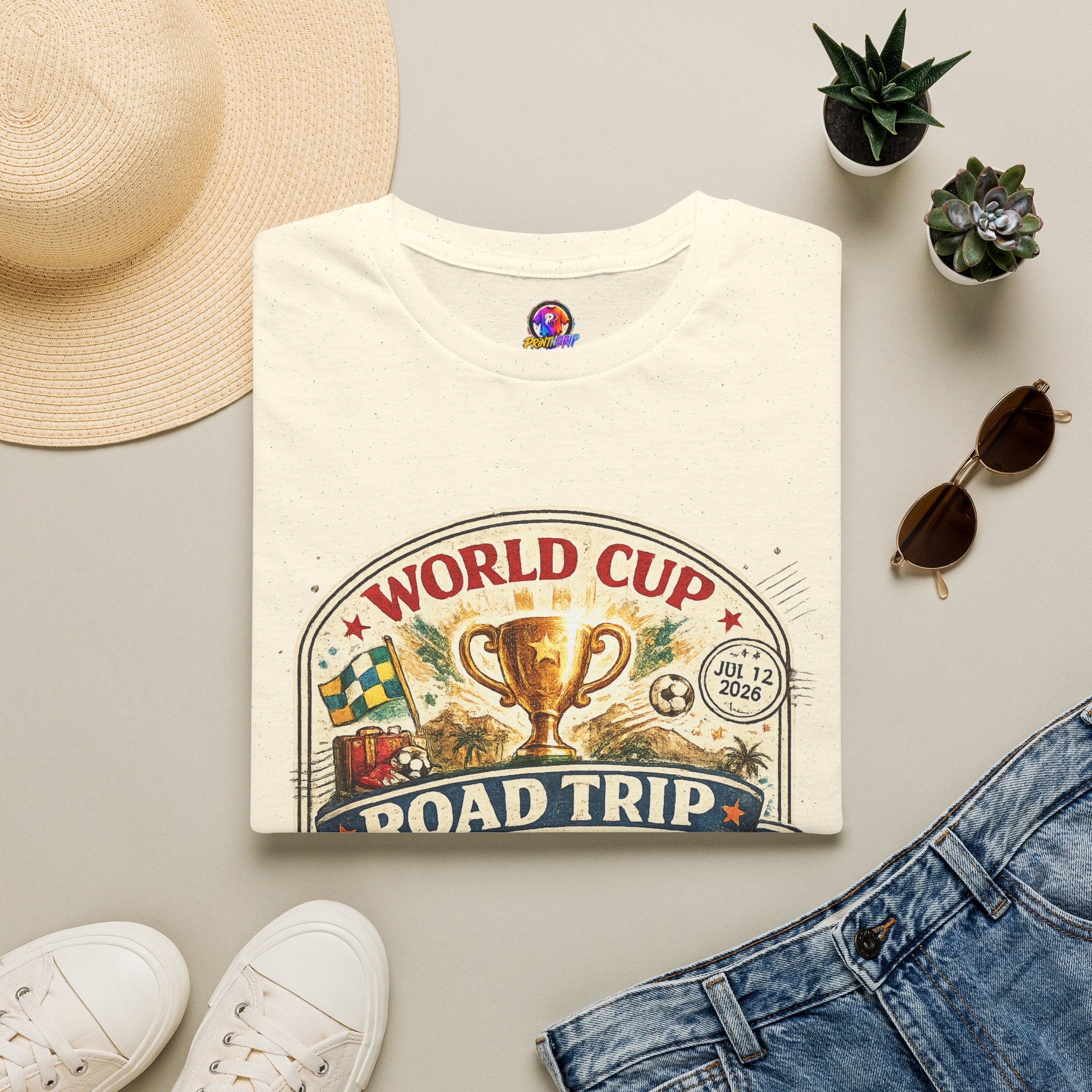 World Cup Road Trip T-Shirt — Vintage Soccer Trophy Design
