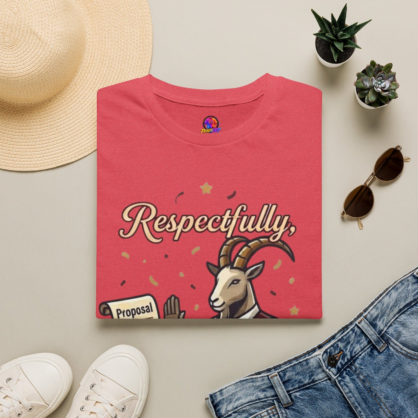 T-Shirt — "Respectfully, No" Capricorn Goat Proposal Funny Zodiac Tee