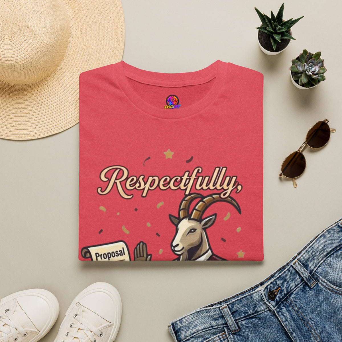 T-Shirt — "Respectfully, No" Capricorn Goat Proposal Funny Zodiac Tee