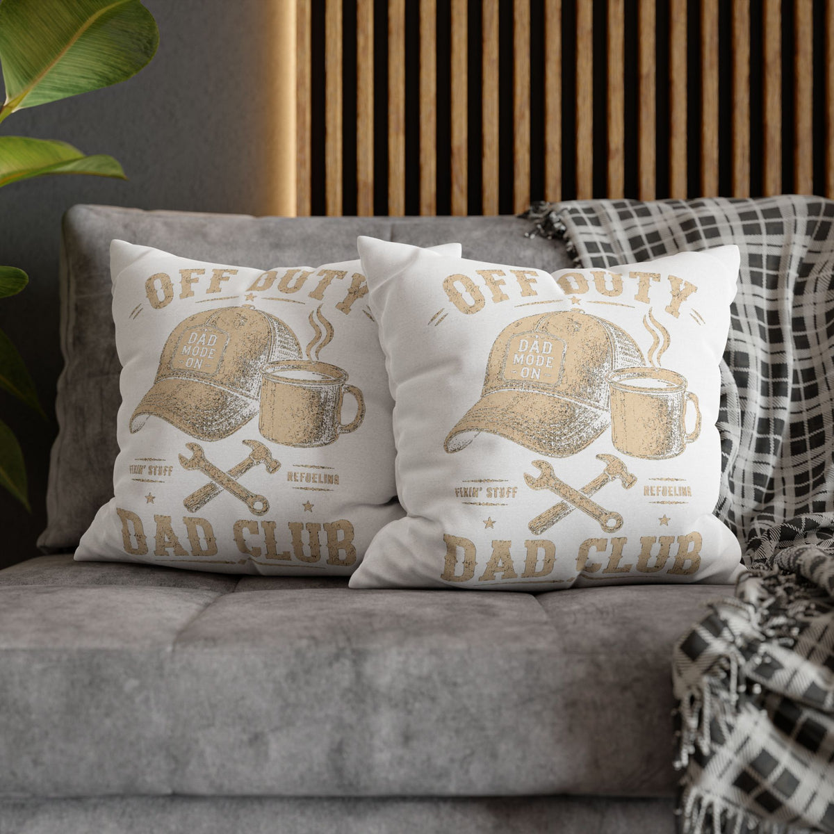 Off Duty Dad Club Throw Pillowcase – Coffee & Tools Accent Pillow Cover Milo Bailey Dog Dad Mom