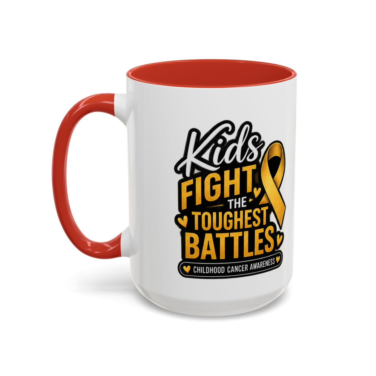 Childhood Cancer Awareness Accent Coffee Mug - "Kids Fight the Toughest Battles" (11/15oz)