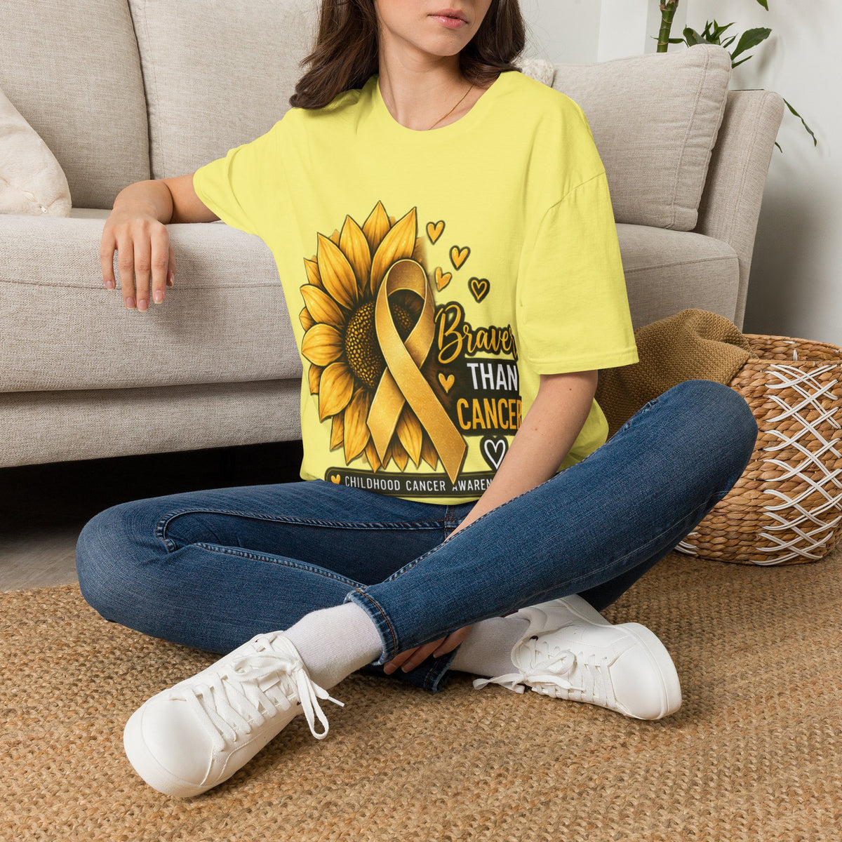 Braver Than Cancer Childhood Cancer Awareness Sunflower T-Shirt