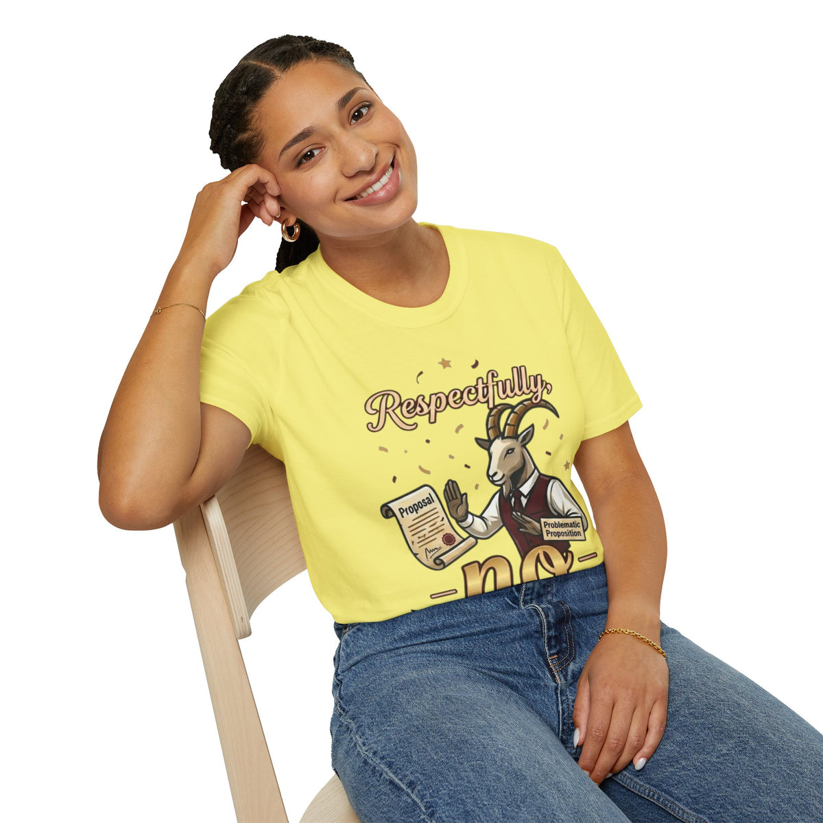 T-Shirt — "Respectfully, No" Capricorn Goat Proposal Funny Zodiac Tee