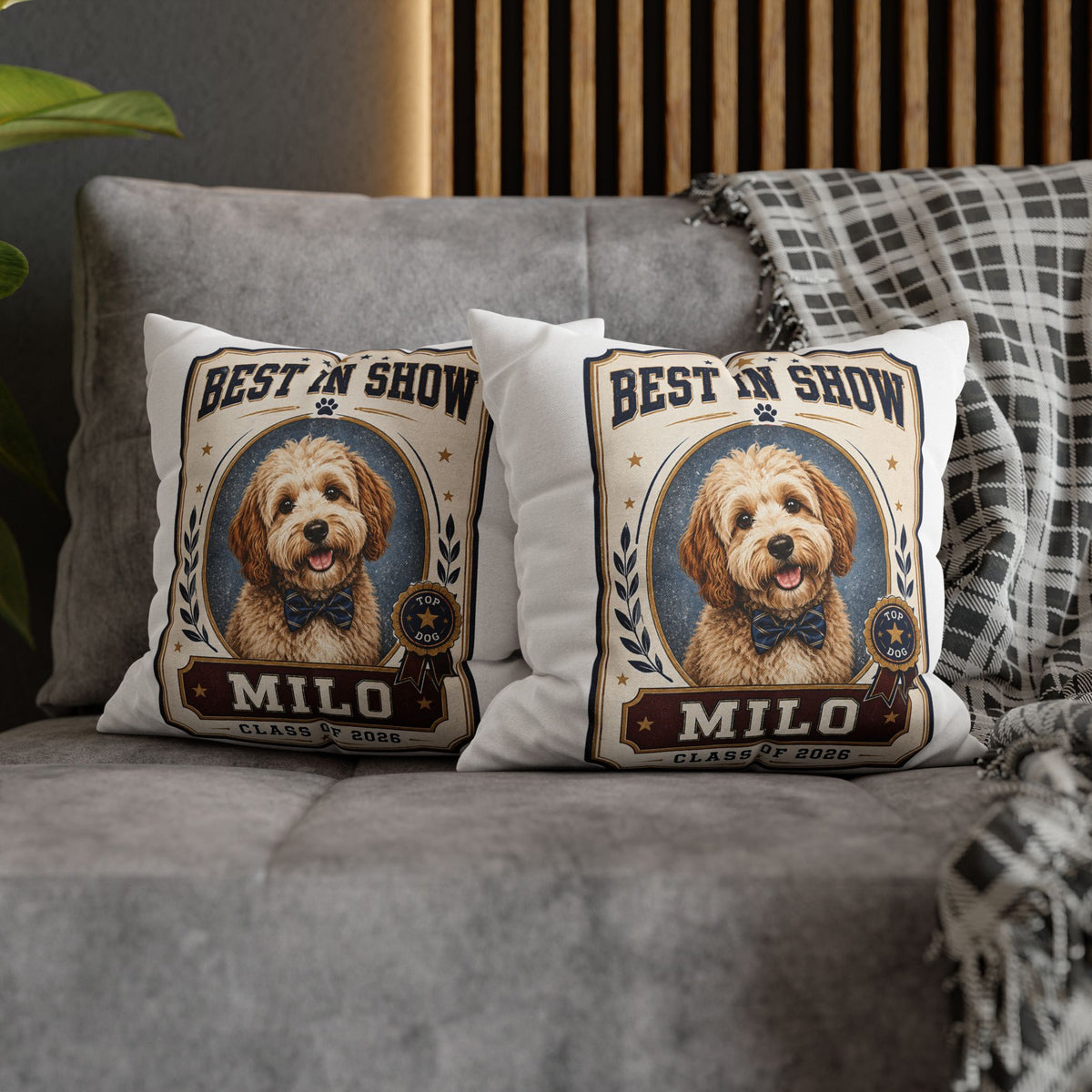 Best in Show Personalized Dog Pillowcase — "Milo" Custom Pet Portrait (Class of 2026) Milo Bailey Dog Dad Mom