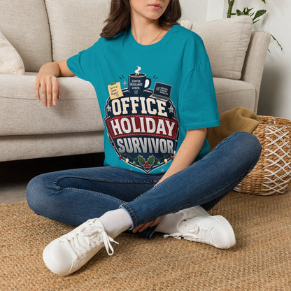 Office Holiday Survivor T-Shirt — Coffee, Deadlines & Cheer Work Shirt