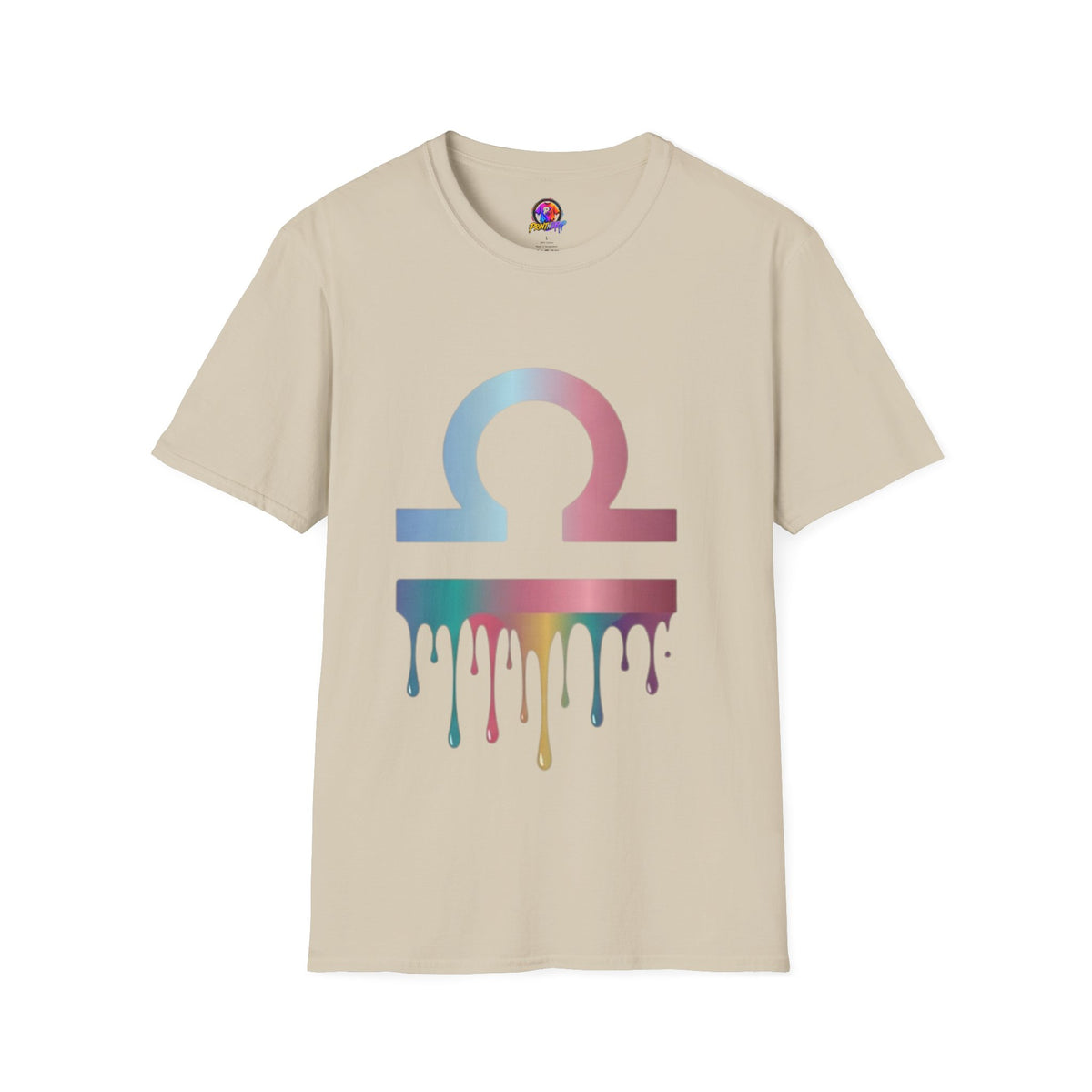 Libra Zodiac Omega Symbol T‑Shirt — Pastel Gradient Drip Graphic Shirt