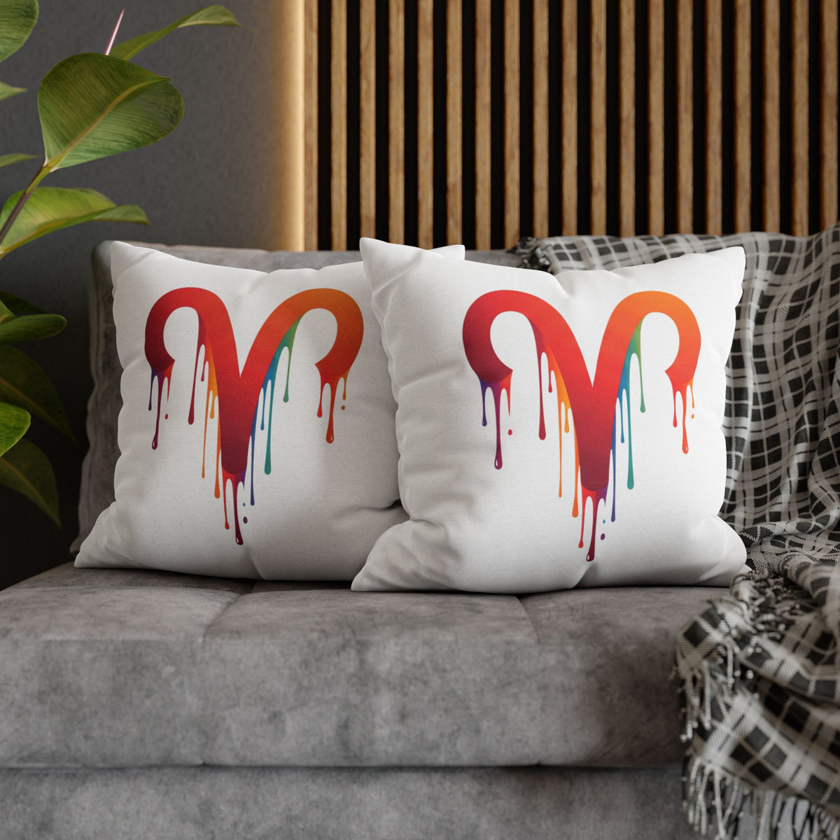 Aries Rainbow Drip Heart Pillowcase — Colorful Melting Heart Decorative Pillow