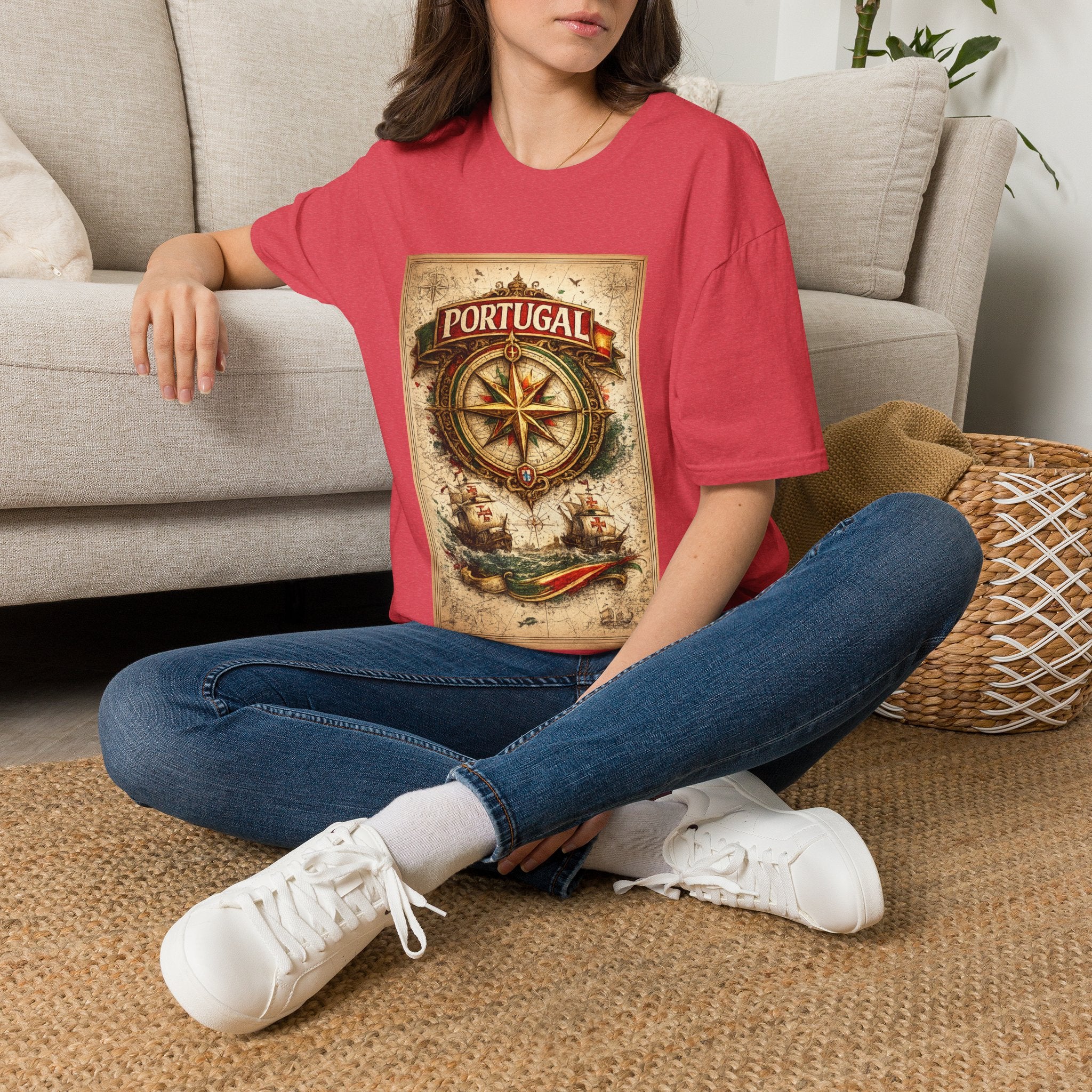 Portugal Compass T‑Shirt — Vintage Nautical Travel Tee