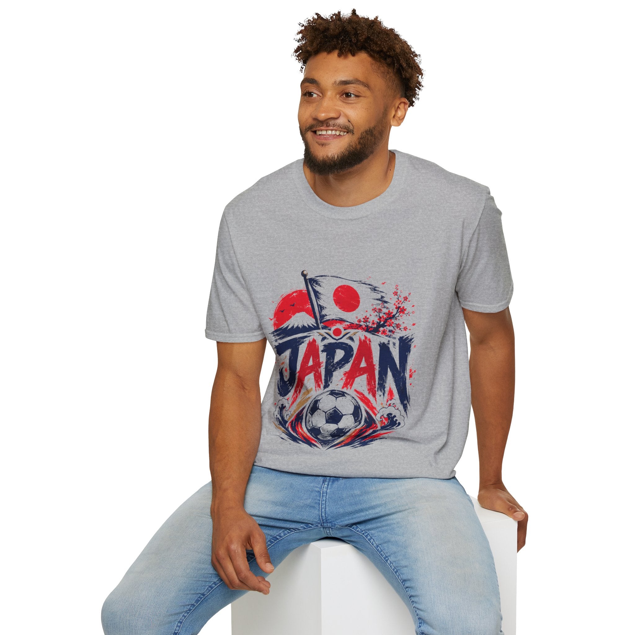 Japan Soccer T-Shirt — Japanese Flag & Cherry Blossom Football Graphic