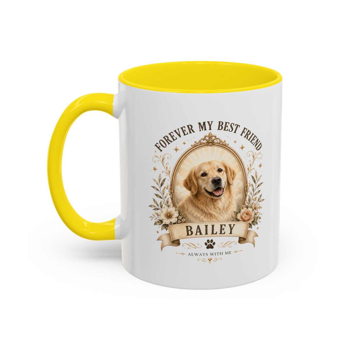 Milo Bailey Dog Dad Mom Personalized Dog Coffee Mug – "Forever My Best Friend" Golden Retriever Memorial Accent Mug