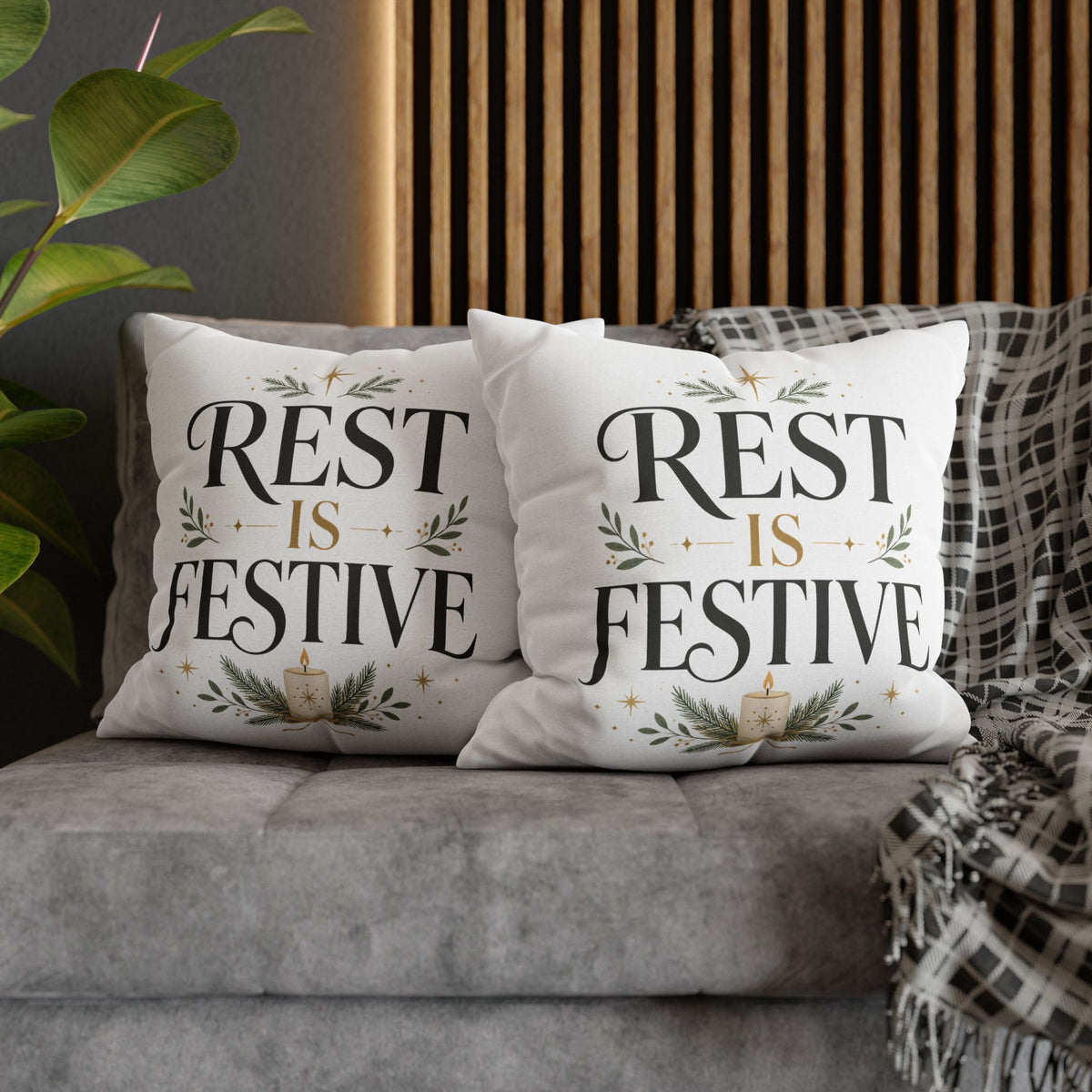 Modern Day Christmas  Rest Is Festive Holiday Throw Pillowcase – Decorative Christmas Cushion Cover