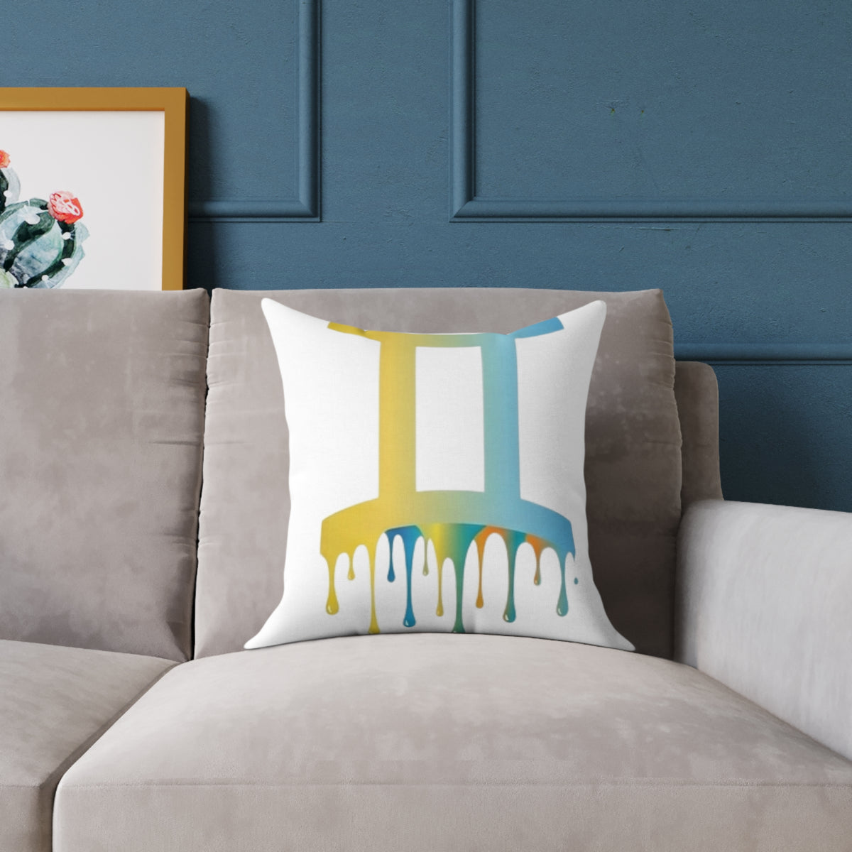 Gemini Zodiac Dripping Astrological Square Poly Canvas Pillow