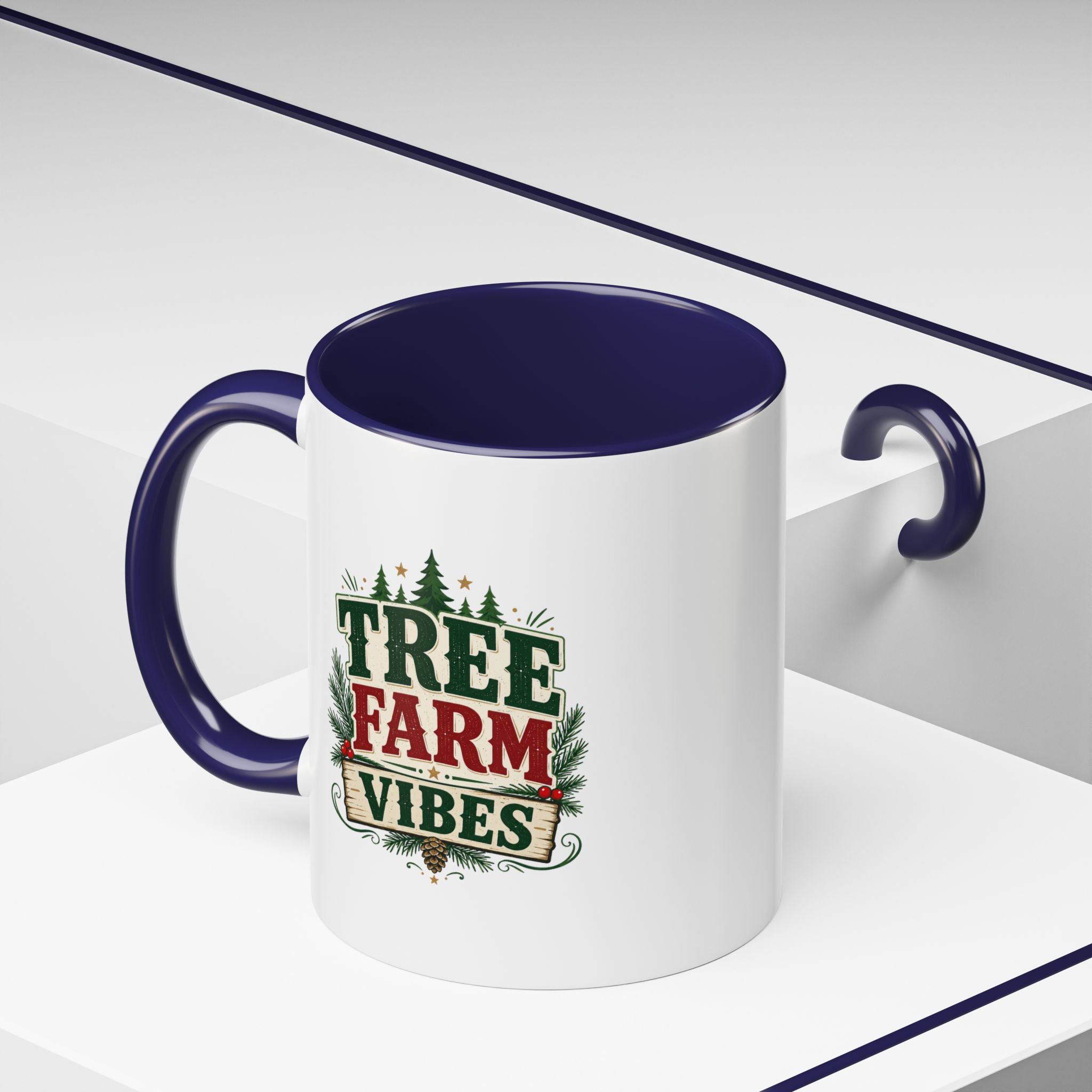 Tree Farm Vibes Accent Coffee Mug — Rustic Christmas Holiday Coffee Cup