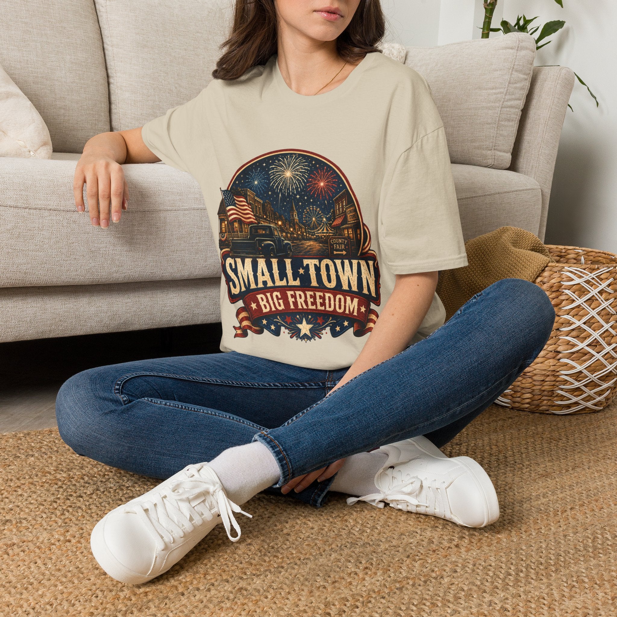 Small Town Big Freedom T-Shirt — Patriotic 4th of July Fireworks Tee