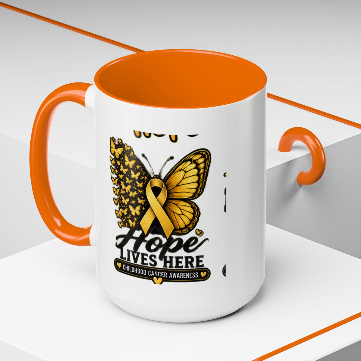 Children’s Cancer Awareness Accent Coffee Mug — "Hope Lives Here" (11/15oz)