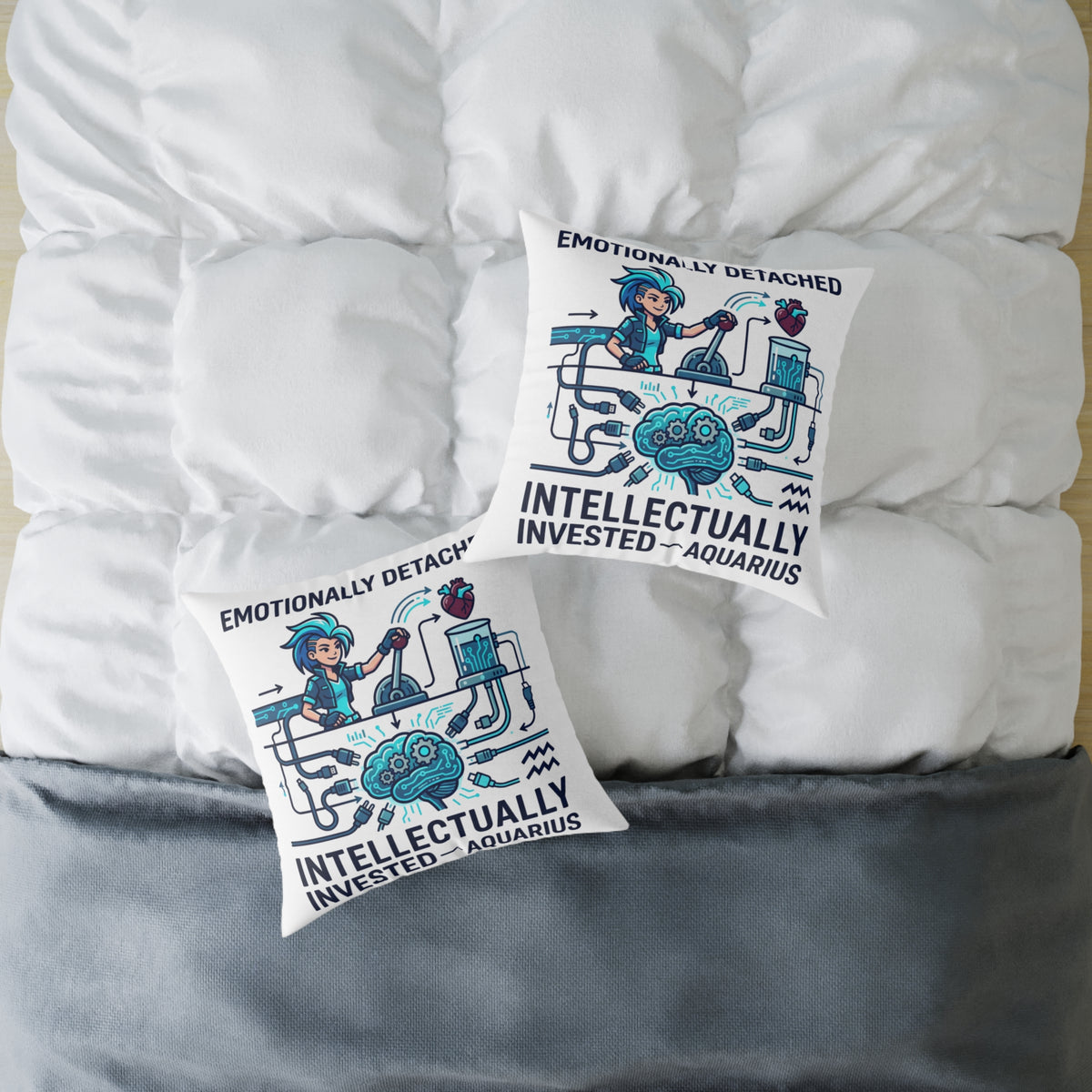 Zodiac Aquarius Emotionally Detached Intellectually Invested Square Poly Canvas Pillow