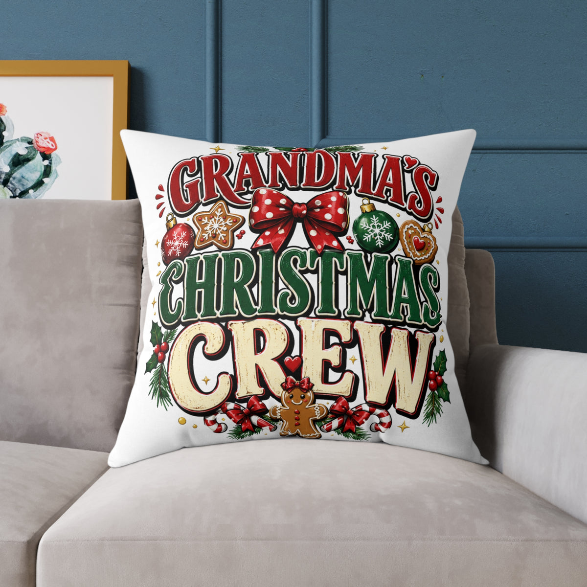 Grandma's Christmas Crew Square Pillow - Festive Holiday Throw Pillow