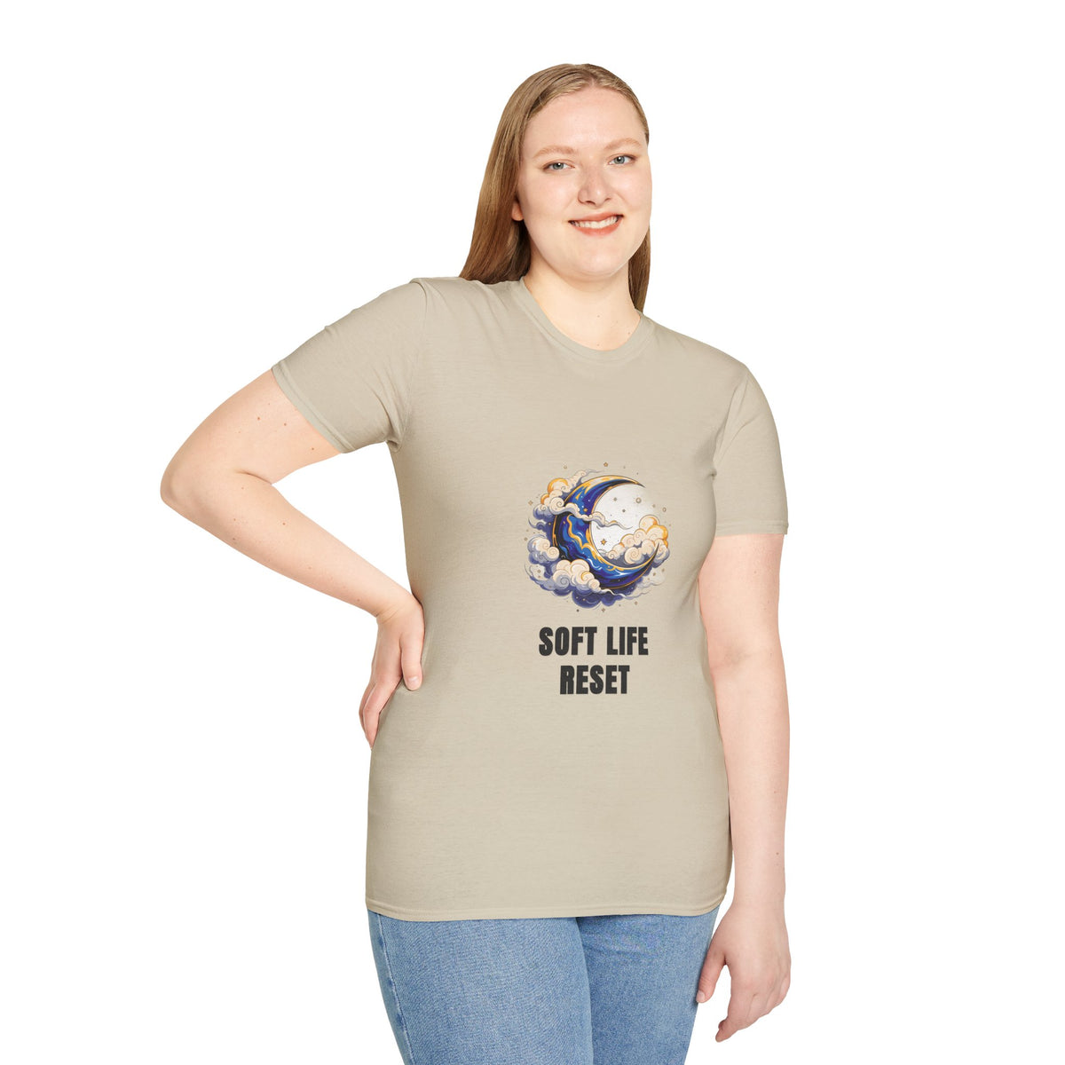 Soft Life Reset T-Shirt — Crescent Moon Cloud Graphic Tee - Trending Now - August 2026