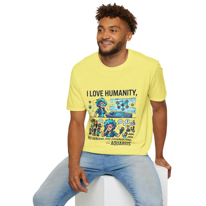 I Love Humanity, But Humans Are Exhausting - Funny Sci‑Fi T‑Shirt