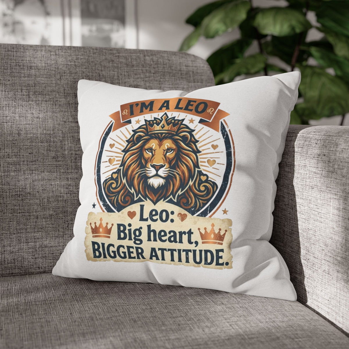 Leo Zodiac Big Heart Big Attitude Spun Polyester Square Pillowcase