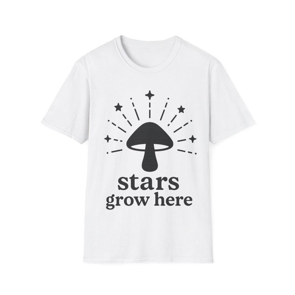 "Stars Grow Here" Mystic Mushroom Graphic Tee - Celestial Cottagecore Magic White T-Shirt - Trending Now - September 2026