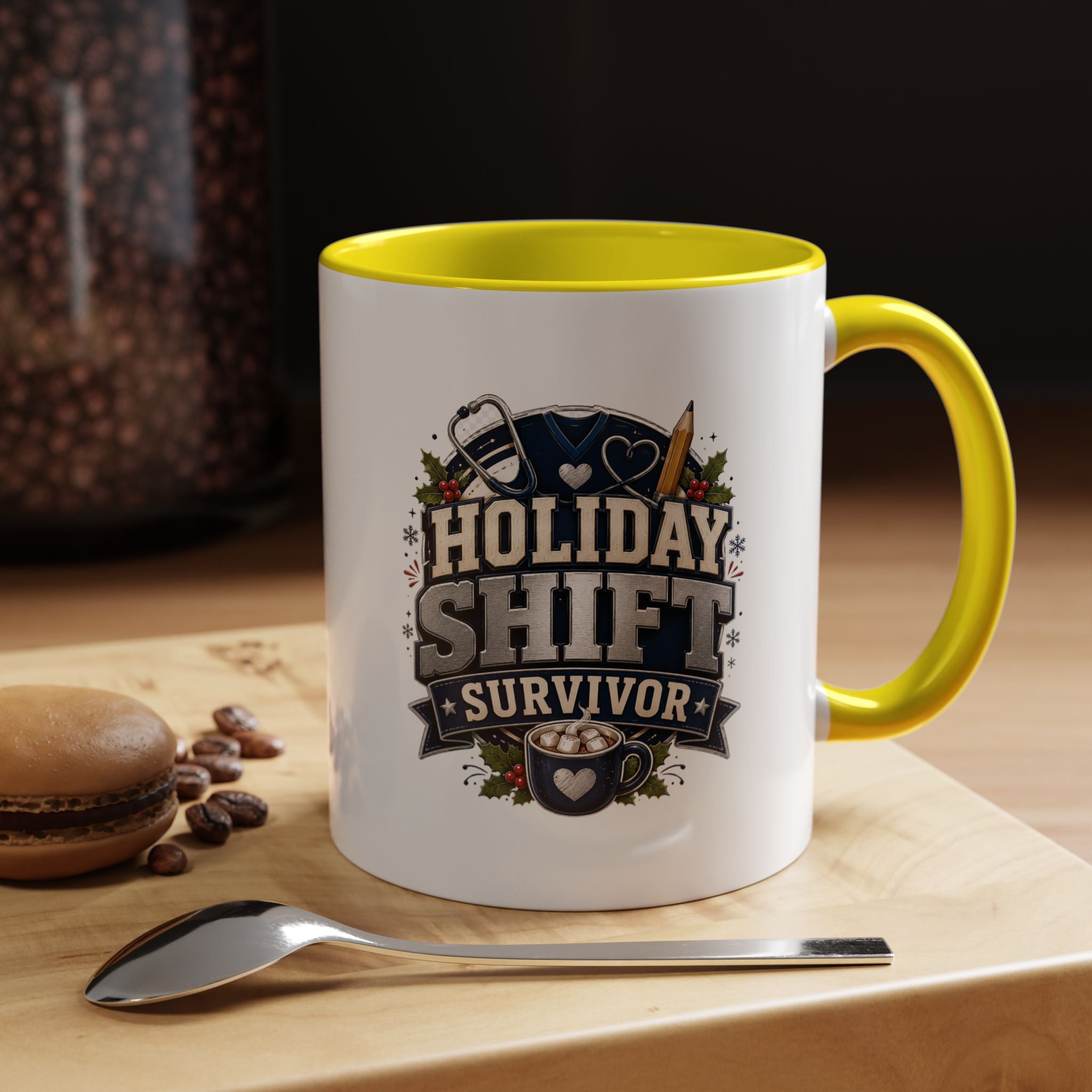Modern Day Christmas Holiday Shift Survivor Accent Coffee Mug – Nurse & Healthcare Worker Gift