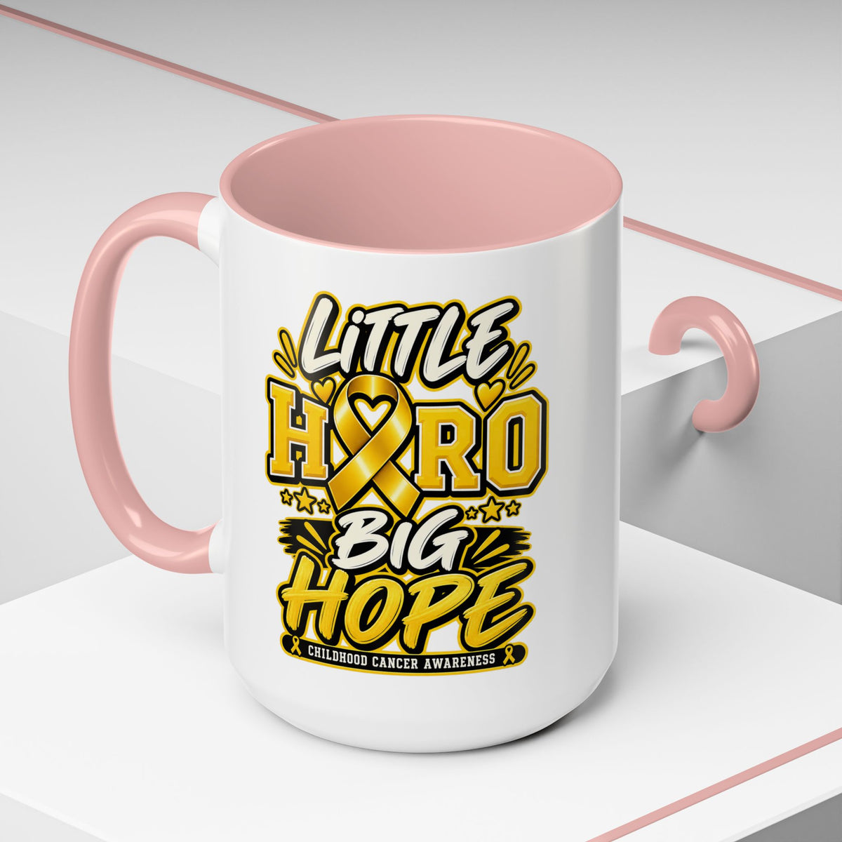 Little Hero Big Hope Coffee Mug — Childhood Cancer Awareness Accent Mug (11/15 oz)
