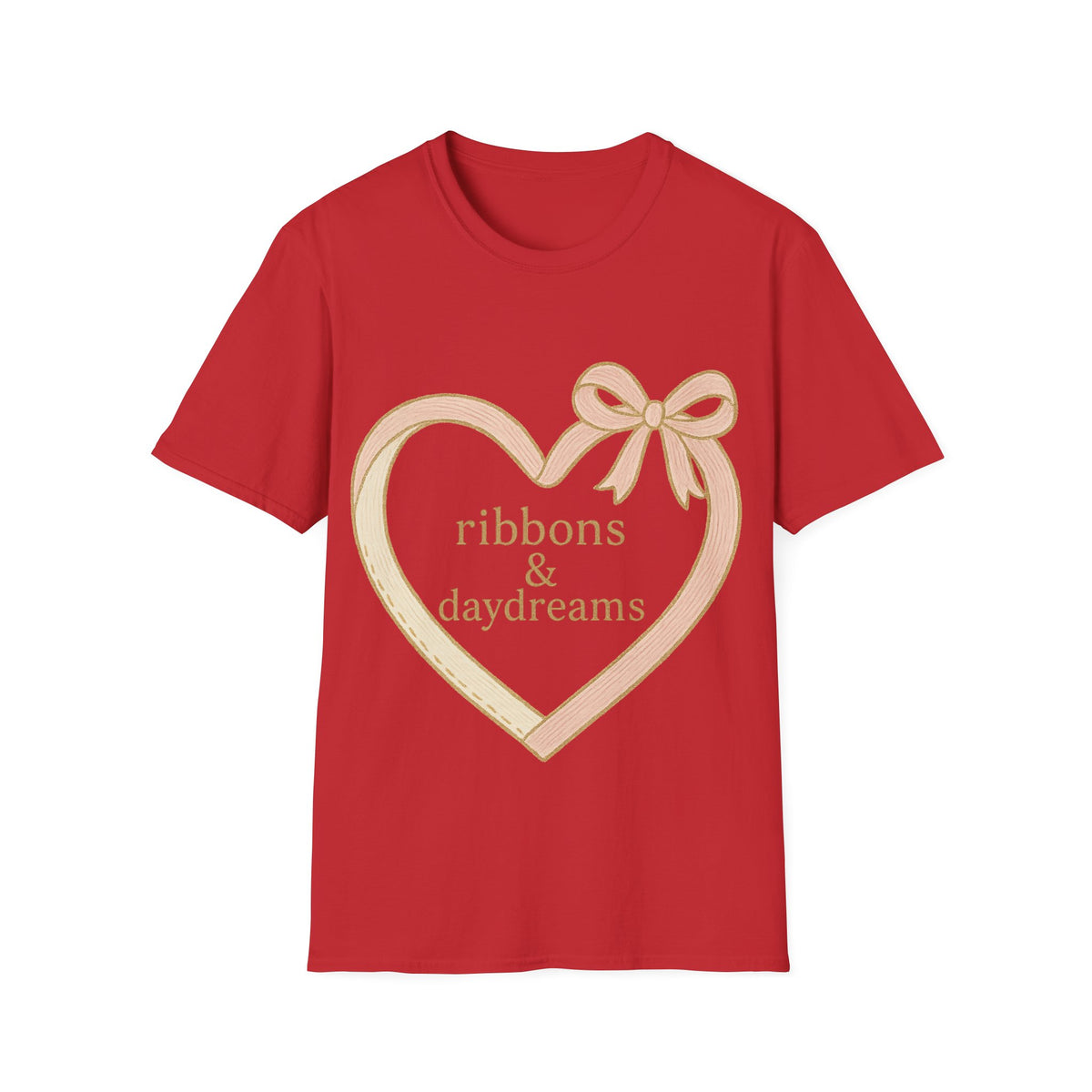 "Chain of Hearts" Gold Charm Ribbon Tee - Cute Coquette Heart Line Aesthetic White T-Shirt - Trending Now - September 2026