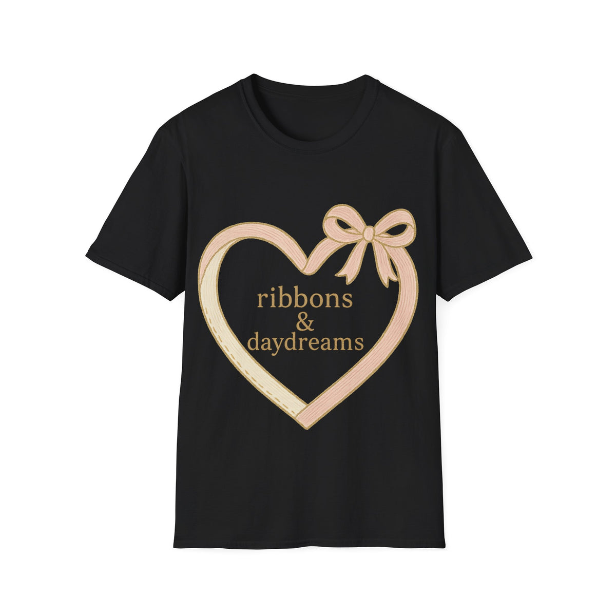 "Chain of Hearts" Gold Charm Ribbon Tee - Cute Coquette Heart Line Aesthetic White T-Shirt - Trending Now - September 2026