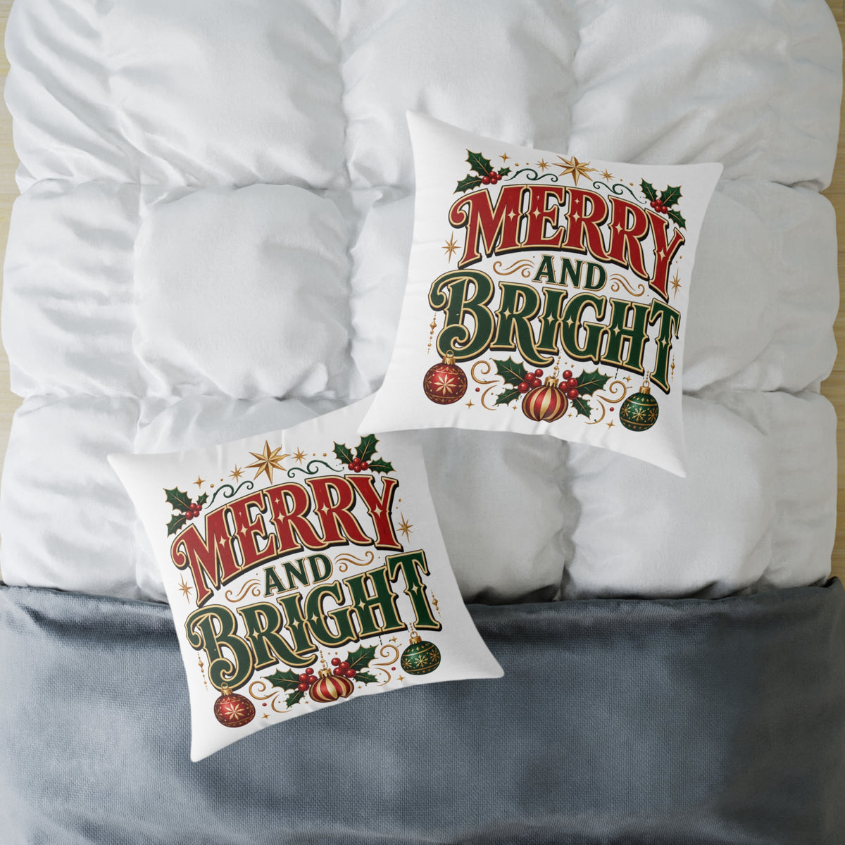 Square Christmas Pillow – "Merry and Bright" / "Mama Claus" Holiday Decorative Throw Pillow