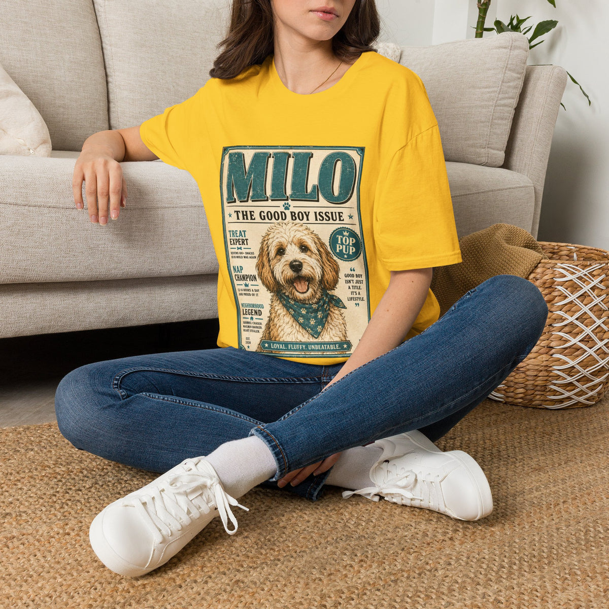 Milo 'The Good Boy Issue' Dog T‑Shirt — Vintage Puppy Magazine Design