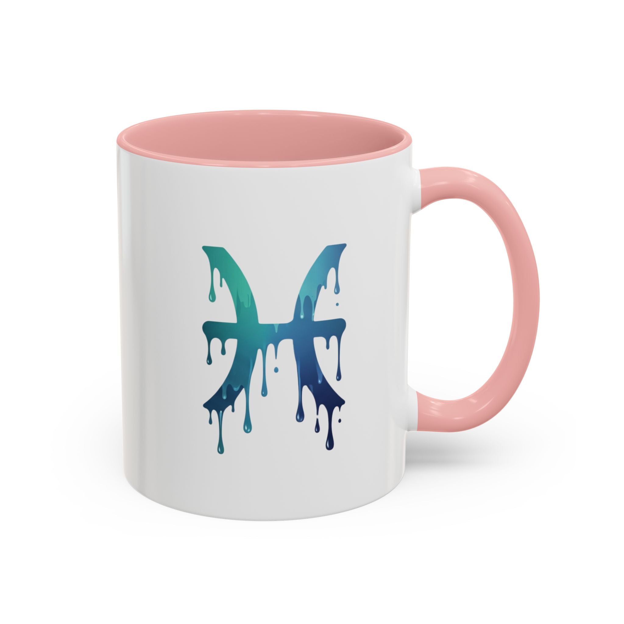 Pisces Zodiac Accent Coffee Mug — Dripping Teal Blue Astrology Gift