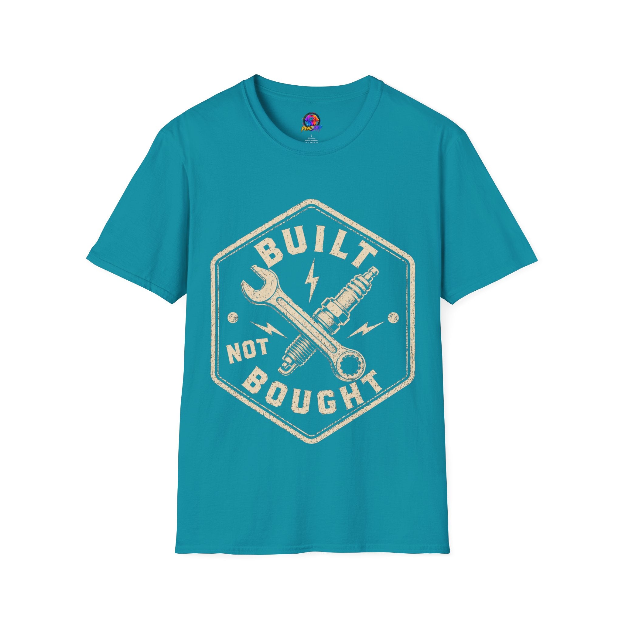 Built Not Bought T-Shirt — Vintage Mechanic Wrench & Spark Plug Tee