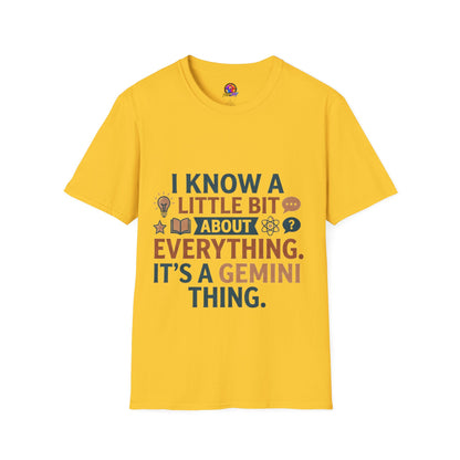 Gemini Funny Horoscope T‑Shirt — "I Know A Little Bit About Everything, It's A Gemini Thing"