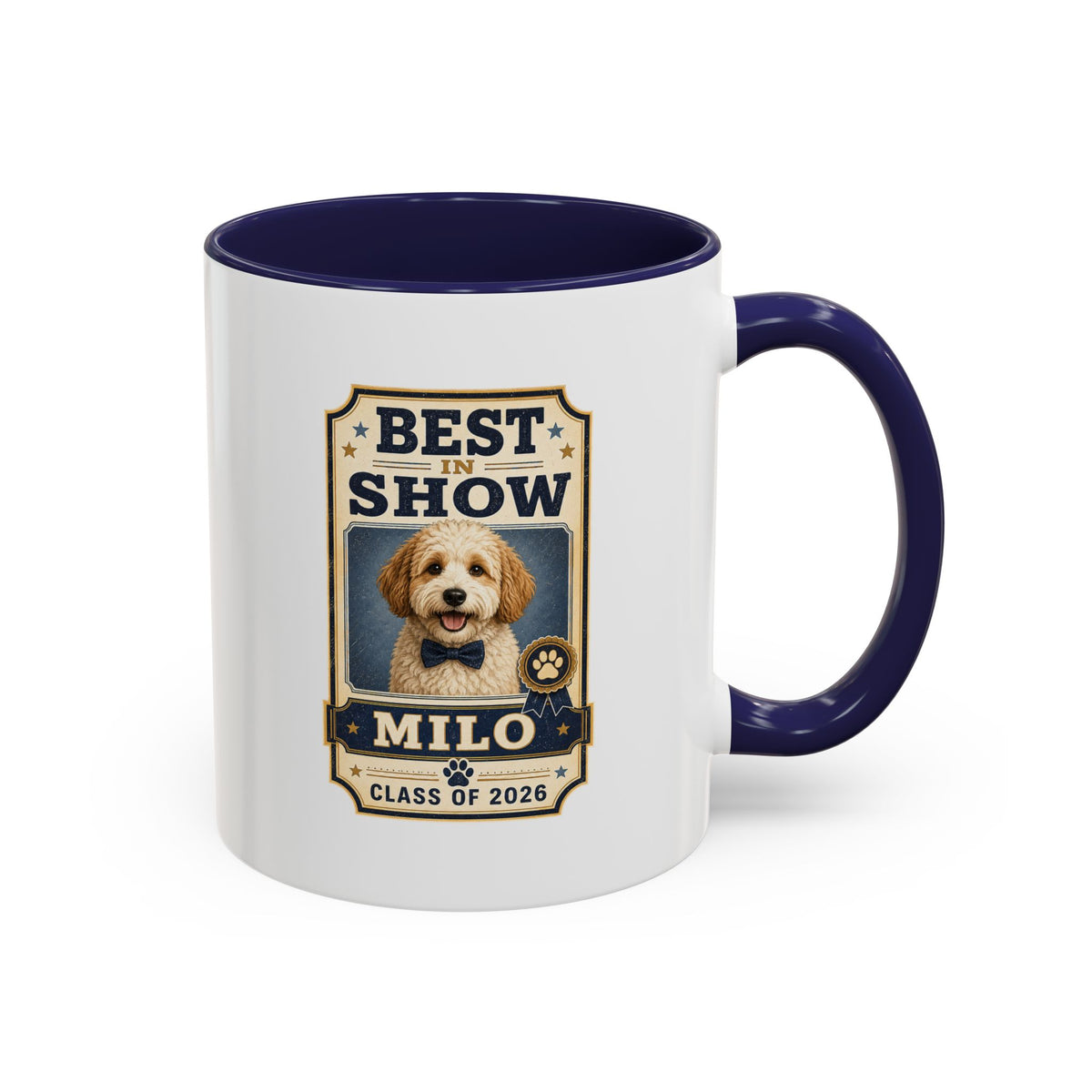 Milo Bailey Dog Dad Mom Best in Show Personalized Dog Photo Coffee Mug — Custom Pet Name (e.g., Milo) — Class of 2026 Accent Mug