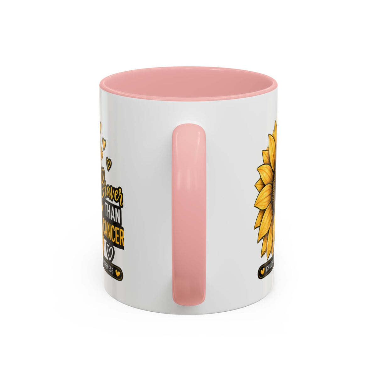Childhood Cancer Awareness Mug — "Braver Than Cancer" Sunflower & Gold Ribbon